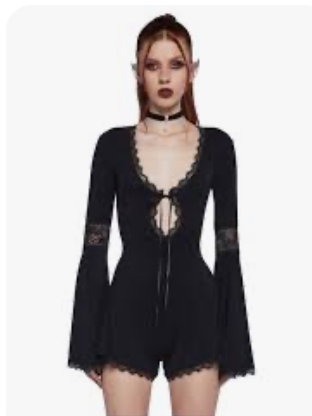 Dolls Kill Widow Whispering Wind Goth Stretchy Knit Lace Romper -XS. NWT